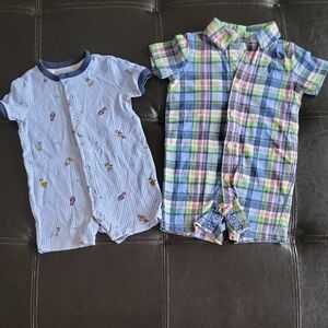 Ralph Lauren Navy Trim Blue Gingham Baby Romper Set